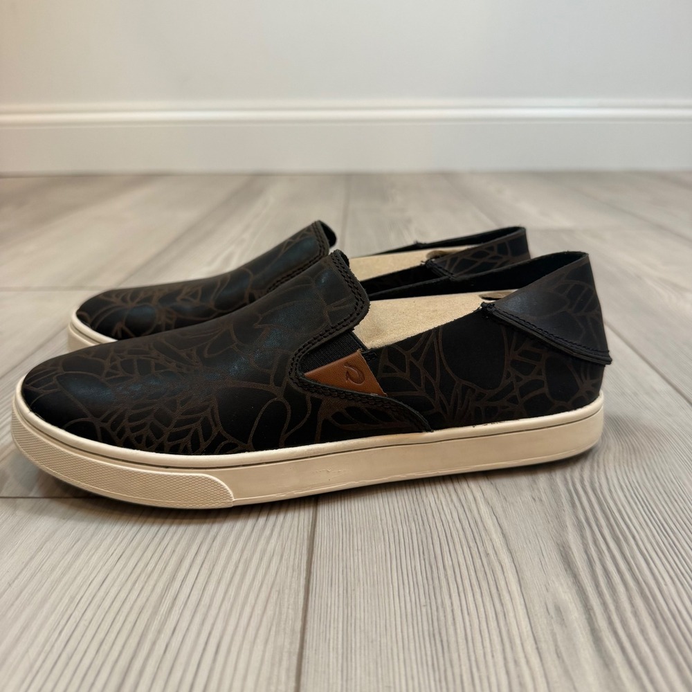NEW Olukai Pehuea Powwow‎ 7.5 Slip On Sneakers Dark Shadow Charcoal 20359-6C26